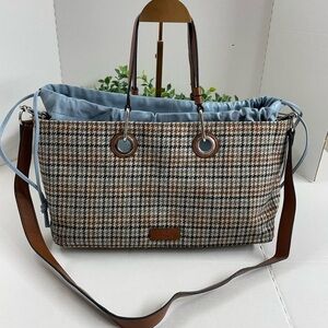 Vince Camuto Brown and Blue Houndstooth Bag
